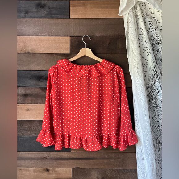Modern Gap Red & Off White Polka Dot Ruffled Tie Front Blouse - Picture 9 of 14